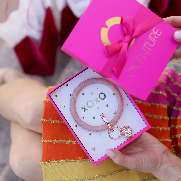 Silicone Confetti Big O Key Ring Boxed Set With Charm Rose Gold