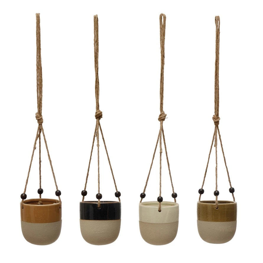glazed hanging planter Glazed & Matte Hanging Planter With Beads, 4 Style Options – Summer's  Market Floral & Home Decor