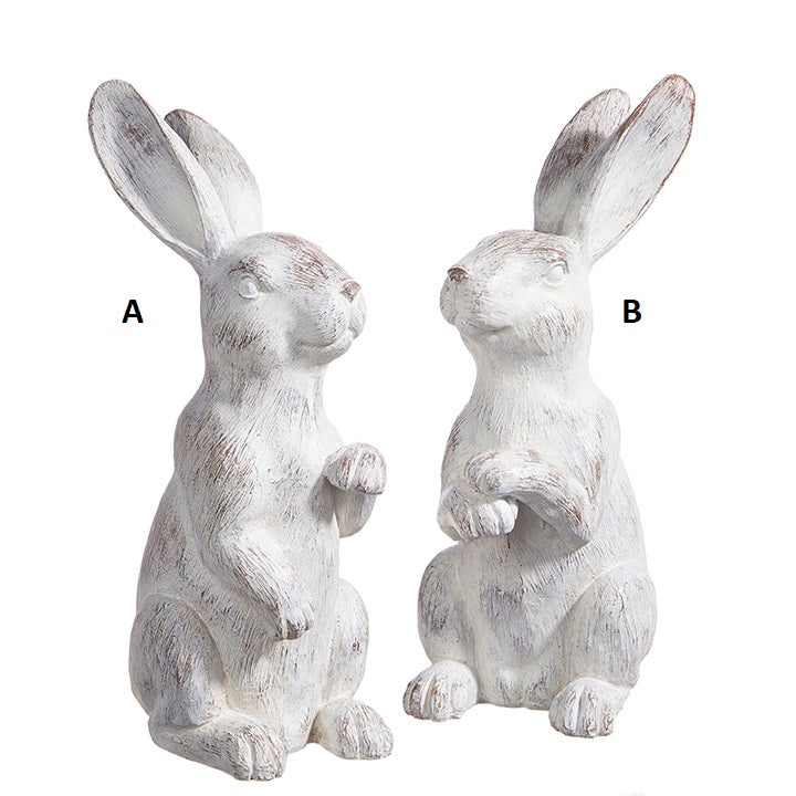 White-Washed Bunny Rabbit Figurine Statue, 2 Style Options