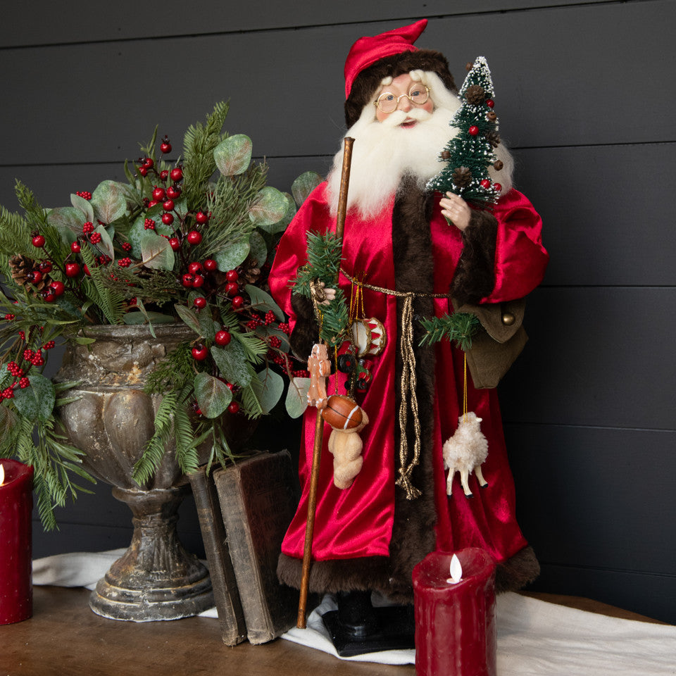 Santa With Fur Trimmed Red Robe Figure – Summer’s Market Floral & Home ...