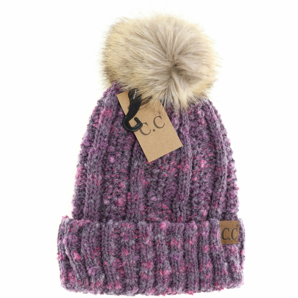 Fuzzy Lined Popcorn Confetti Fur Pom CC Beanie YJ824: Violet  display picture 3