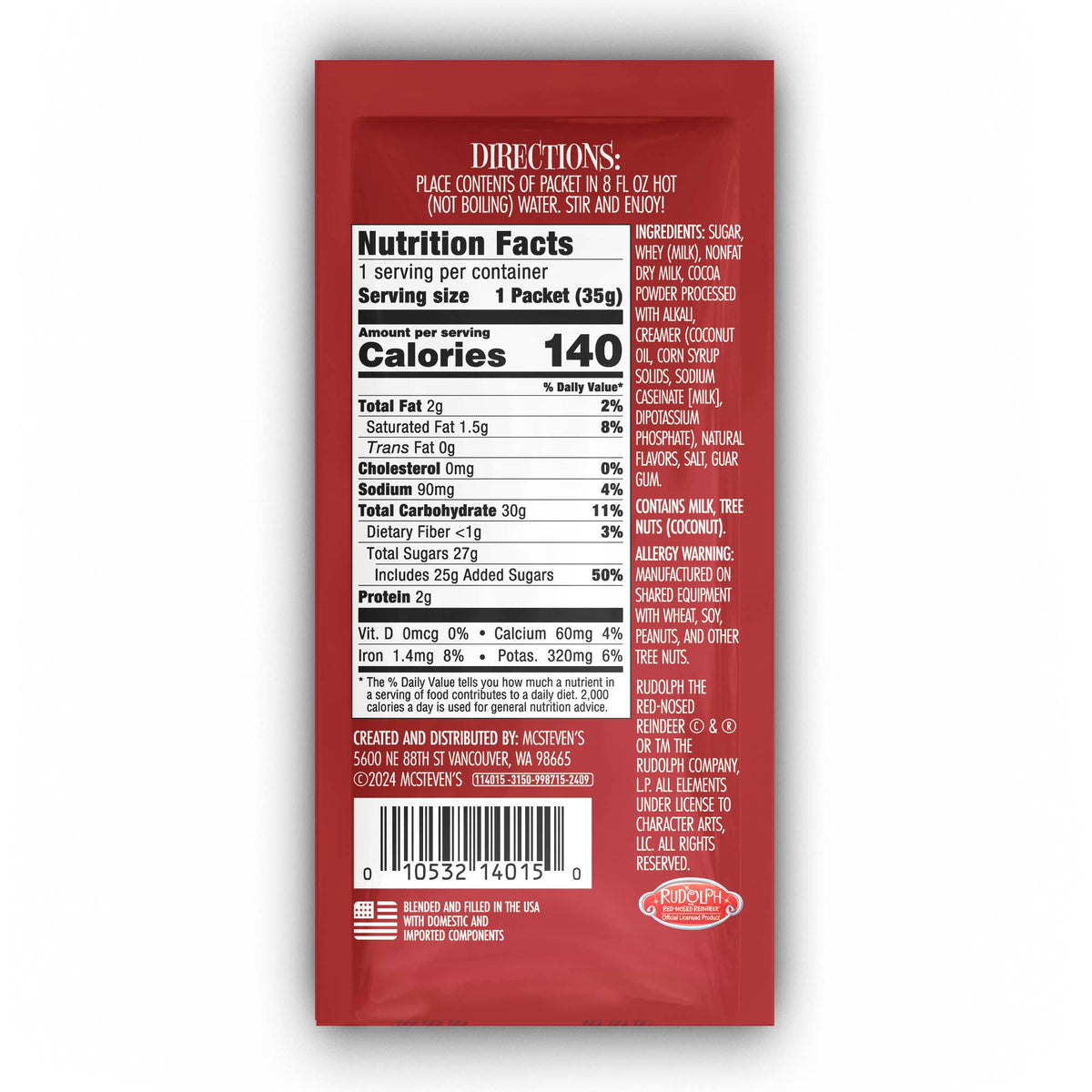 Rudolph The Red-Nosed Reindeer© Creamy Chocolate Cocoa, 1.25 oz Packet ...