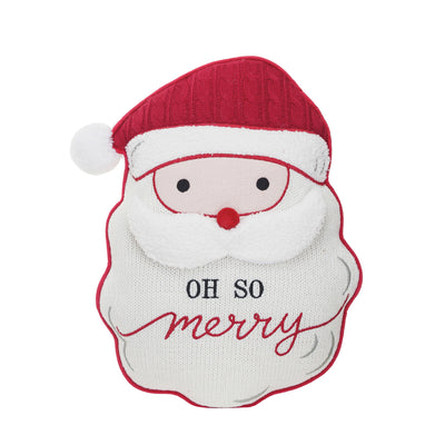 13"L x 17"H Fabric Tufted Santa Shaped Pillow "Oh So Merry", White & Red