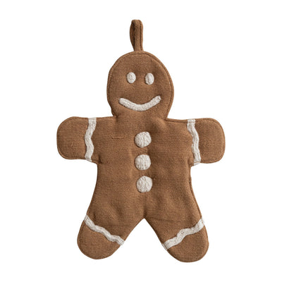 Woven Cotton Gingerbread Cookie Shaped Pot Holder, Brown & White