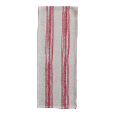 Woven Cotton Flour Sack Table Runner with Stripes, Natural & Red