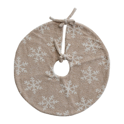 Woven Recycled Fabric Jacquard Tree Skirt with Snowflake Pattern & Ties