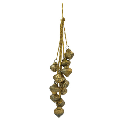 12"H Glass Ornament Cluster with Gold Cord, Antique Gold Finish
