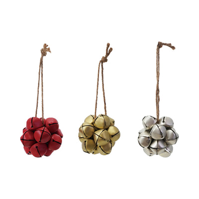 3"H Metal Jingle Bell Cluster Ornament, 3 Colors