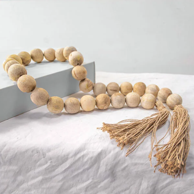 44 Wooden Bead Garland Decoration, 1/2 Natural Beads