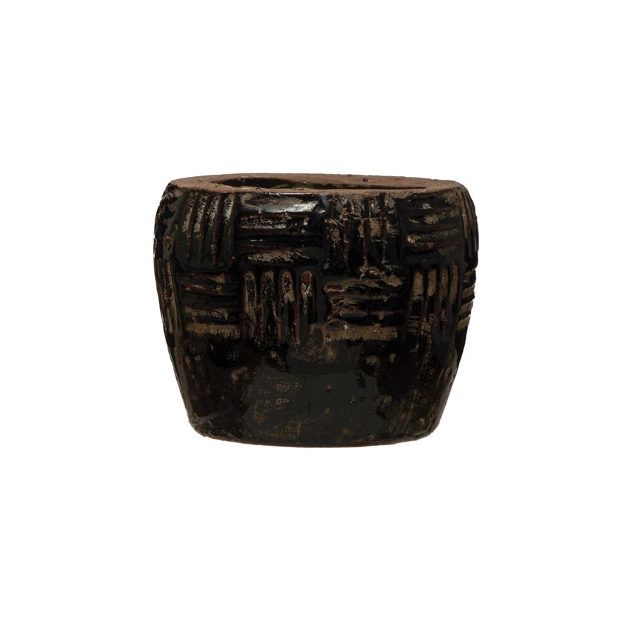 Embossed Terra-cotta Planter, Crackle Finish, Distressed Black, 2 Size –  Summer's Market Floral & Home Decor