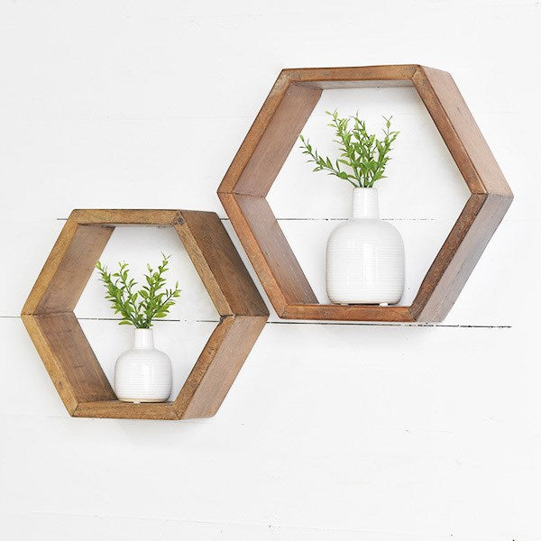 Hexagon Wood Wall Shelf, 2 Size Options Summer’s Market Floral & Home